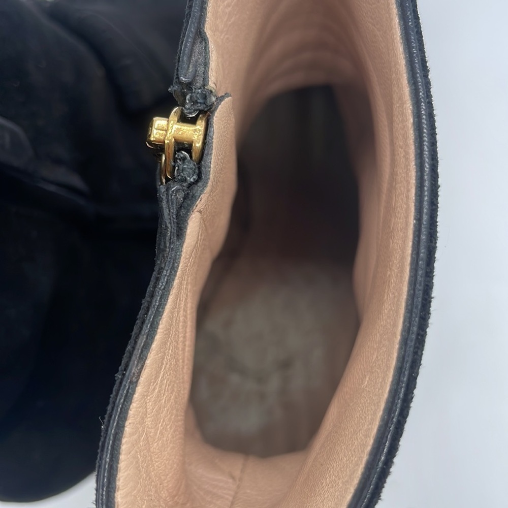 Gucci Black Suede leather Fringe trim GG marmont ankle boots 38 - Picture 7 of 11